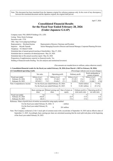 Thumbnail PAL GROUP Holdings Financial Report 2025-2026