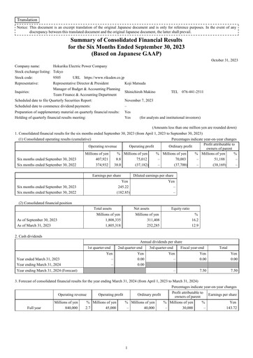 Thumbnail Hokuriku Electric Power Company Quarterly Report 2023-q2