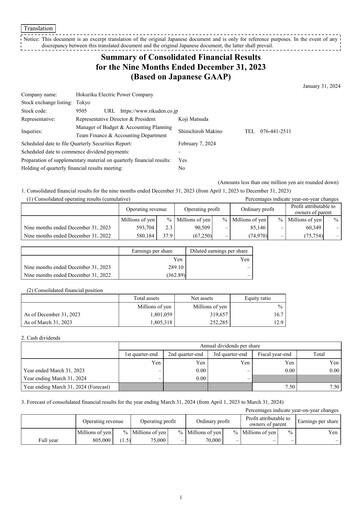 Thumbnail Hokuriku Electric Power Company Quarterly Report 2023-q3