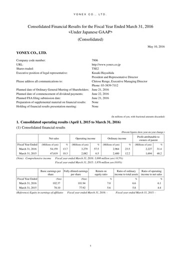 Thumbnail YONEX Co., Ltd. Financial Statement 2016
