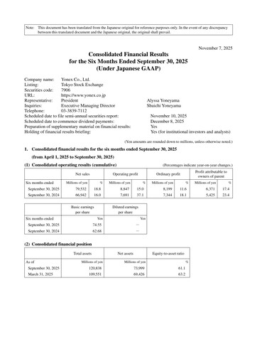 Thumbnail YONEX Co., Ltd. Half-year Report 2026-h1