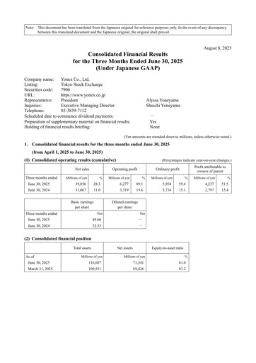Thumbnail YONEX Co., Ltd. Quarterly Report 2026-q1