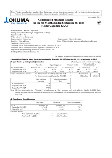 Vorschaubild Okuma Corporation Halbjahresbericht 2025-h1