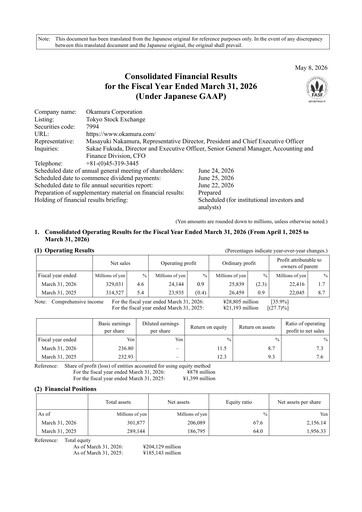 Thumbnail Okamura Corporation Financial Statement 2026