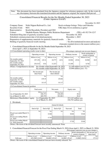 Thumbnail Nishi-Nippon Railroad Half-year Report 2023-h1