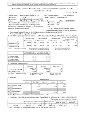 Thumbnail Nishi-Nippon Railroad Half-year Report 2025-h1