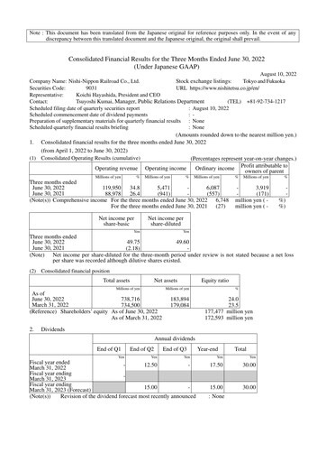 Thumbnail Nishi-Nippon Railroad Quarterly Report 2022-q1