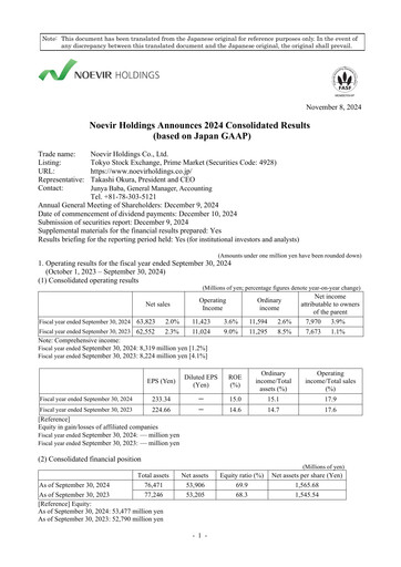 Thumbnail Noevir Holdings Financial Report 2024