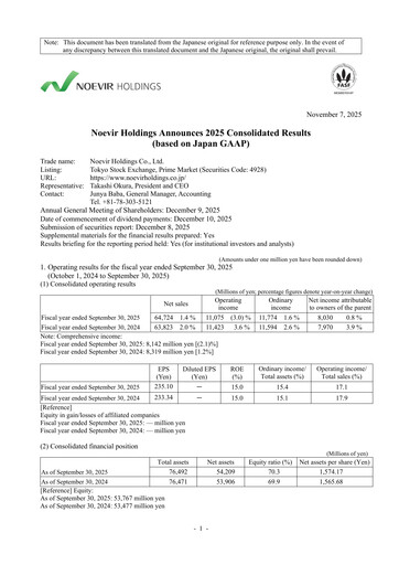 Thumbnail Noevir Holdings Financial Report 2025