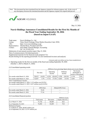 Thumbnail Noevir Holdings Half-year Report 2026-h1