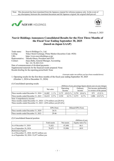 Thumbnail Noevir Holdings Quarterly Report 2025-q1