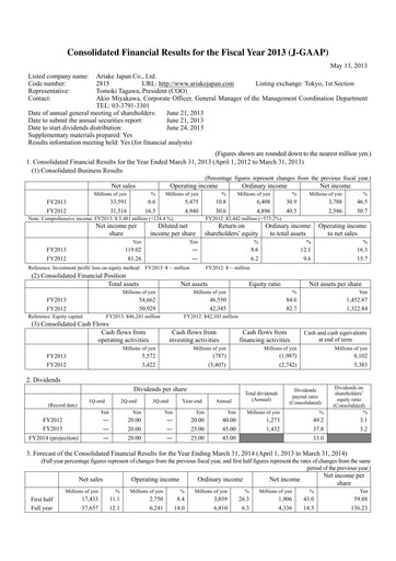 Thumbnail ARIAKE JAPAN Financial Report fy2013