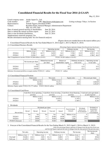 Thumbnail ARIAKE JAPAN Financial Report fy2014