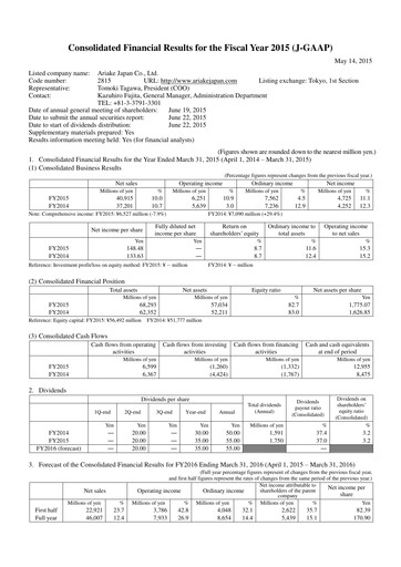 Thumbnail ARIAKE JAPAN Financial Report fy2015