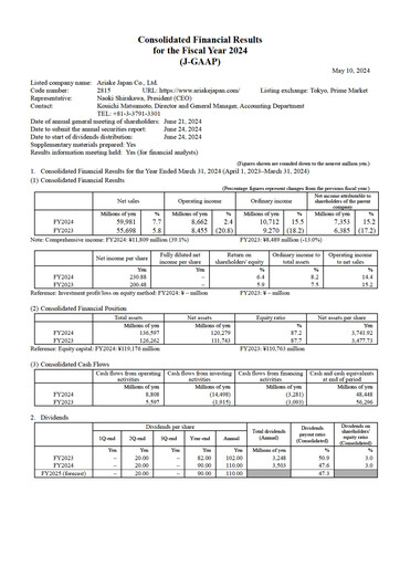 Miniature ARIAKE JAPAN Bilan financier fy2024