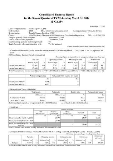 Thumbnail ARIAKE JAPAN Half-year Report fy2014-h1