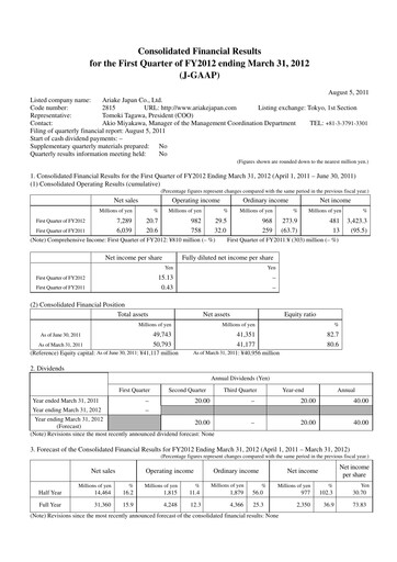 Miniature ARIAKE JAPAN Rapport trimestriel fy2012-q1