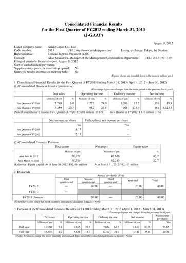 Miniature ARIAKE JAPAN Rapport trimestriel fy2013-q1