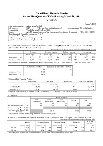 Miniature ARIAKE JAPAN Rapport trimestriel fy2014-q1