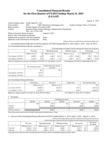 Miniature ARIAKE JAPAN Rapport trimestriel fy2015-q1