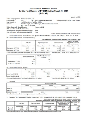 Miniature ARIAKE JAPAN Rapport trimestriel fy2023-q1