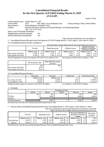 Miniature ARIAKE JAPAN Rapport trimestriel fy2025-q1