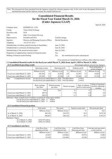 Thumbnail Komeri Co.,Ltd. Financial Statement fy2026
