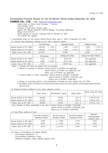 Miniature Komeri Co.,Ltd. Rapport semestriel 2004-h1