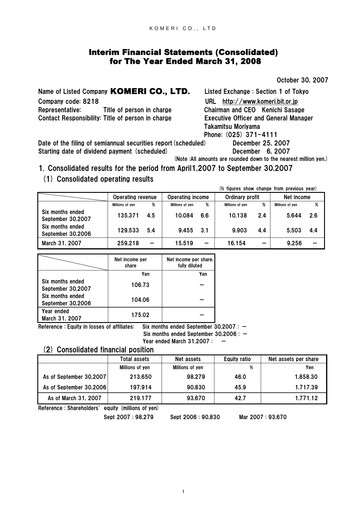 Miniature Komeri Co.,Ltd. Rapport semestriel 2007-h1