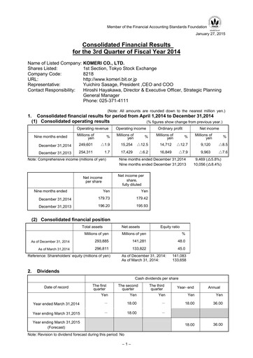 Thumbnail Komeri Co.,Ltd. Quarterly Report 2014-q3