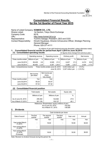 Thumbnail Komeri Co.,Ltd. Quarterly Report 2015-q1