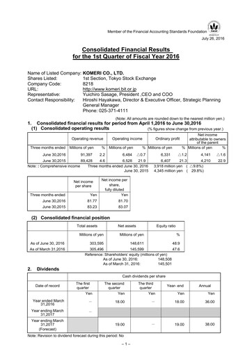 Thumbnail Komeri Co.,Ltd. Quarterly Report 2016-q1