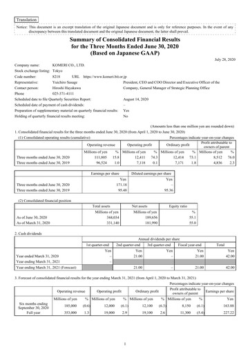 Thumbnail Komeri Co.,Ltd. Quarterly Report 2020-q1
