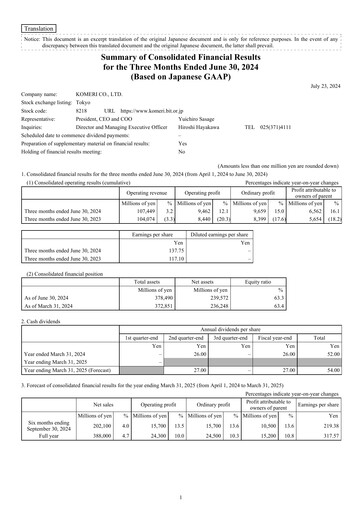 Thumbnail Komeri Co.,Ltd. Quarterly Report 2024-q1