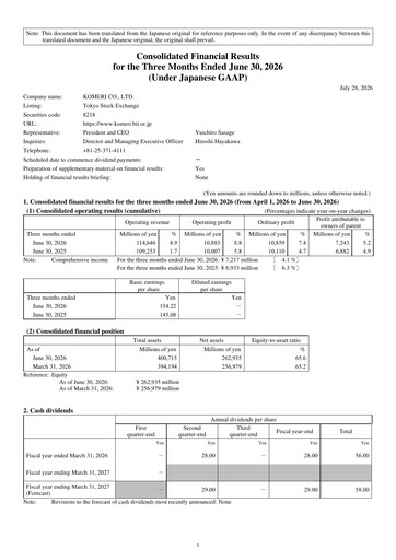 Thumbnail Komeri Co.,Ltd. Quarterly Report 2026-q1