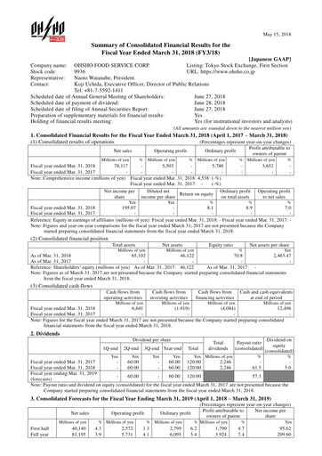Thumbnail Ohsho Food Service Financial Statement fy2017
