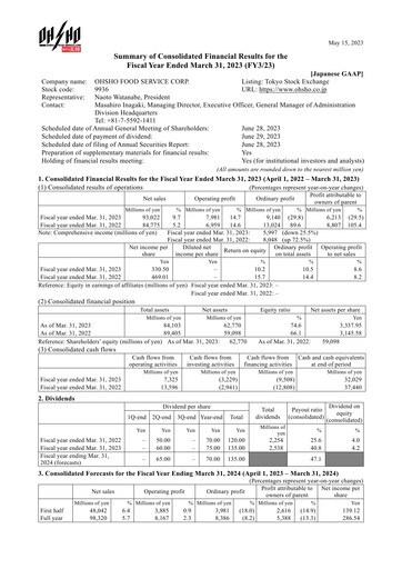 Thumbnail Ohsho Food Service Financial Statement fy2022
