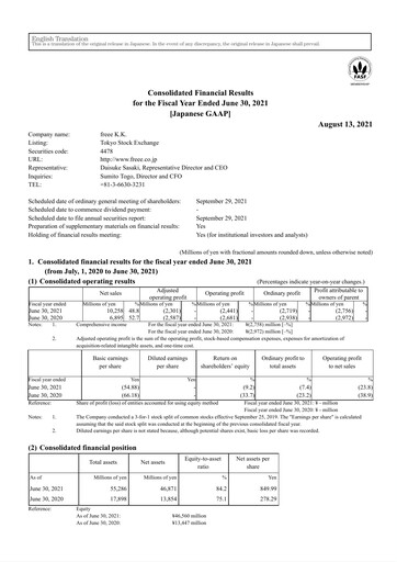 Vorschaubild freee K.K. Finanzmitteilung fy2021