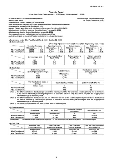 Thumbnail NTT UD REIT Investment Corporation Financial Report 2023