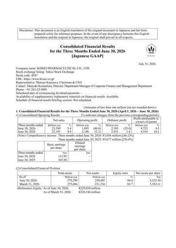 Vorschaubild Kissei Pharmaceutical Quartalsbericht 2027-q1