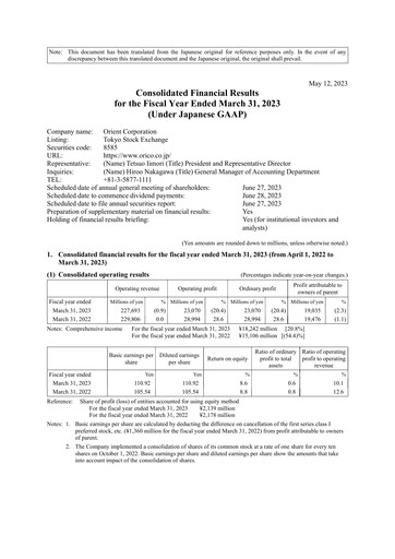 Thumbnail Orient Corporation Financial Statement fy2022