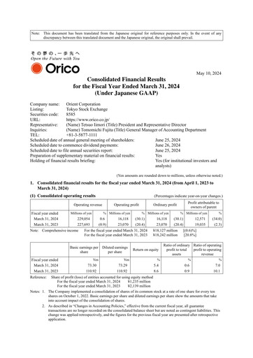 Thumbnail Orient Corporation Financial Statement fy2023