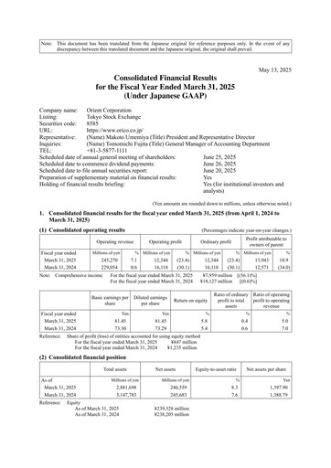 Thumbnail Orient Corporation Financial Statement fy2025