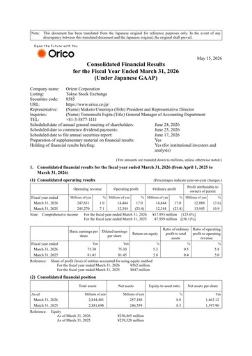 Thumbnail Orient Corporation Financial Statement fy2026