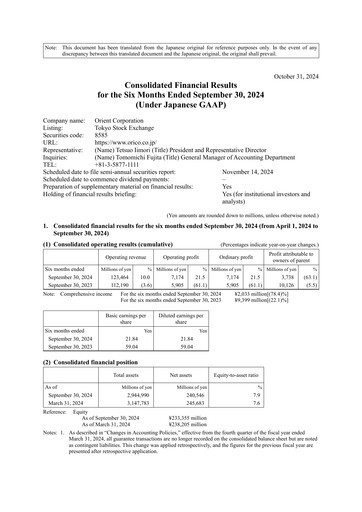 Thumbnail Orient Corporation Half-year Report 2024-h1