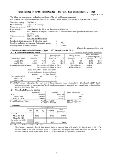 Thumbnail Taikisha Quarterly Report 2026-q1