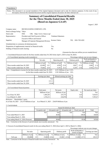 Thumbnail Ricoh Leasing Company Quarterly Report 2026-q1