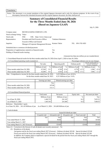 Thumbnail Ricoh Leasing Company Quarterly Report 2027-q1