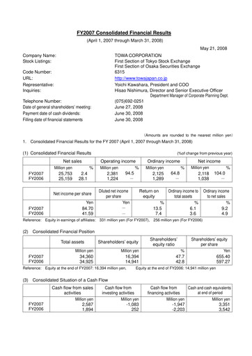 Thumbnail TOWA Corporation Financial Report 2007