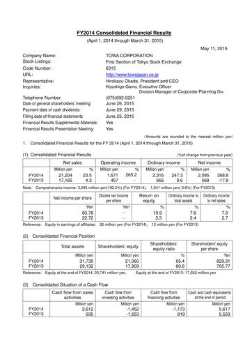 Thumbnail TOWA Corporation Financial Report 2014